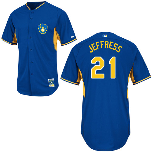 Jeremy Jeffress #21 Youth Baseball Jersey-Milwaukee Brewers Authentic 2014 Blue Cool Base BP MLB Jersey